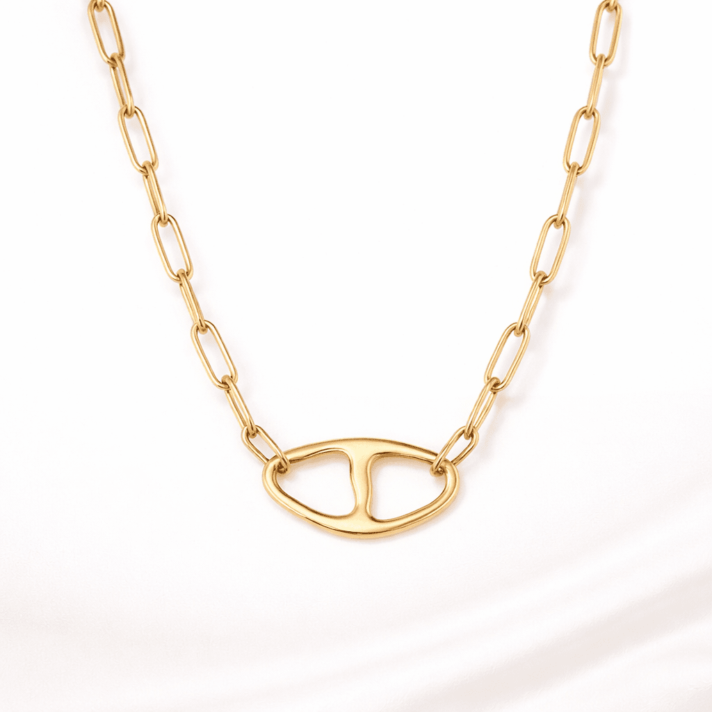 Collier avec Pendentif Ovale Séparé Martelé – Doré - Oboxe