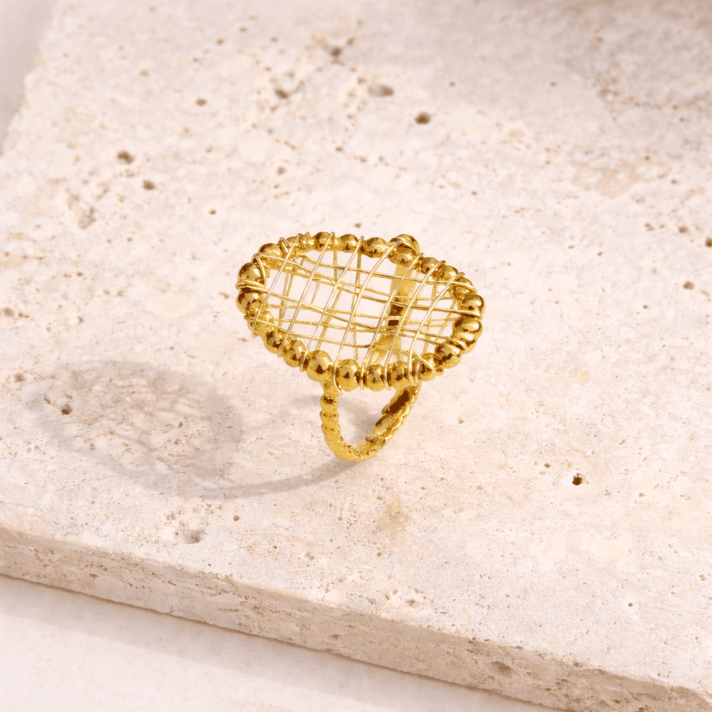 Bague Ovale à Grille – Dorée - Oboxe