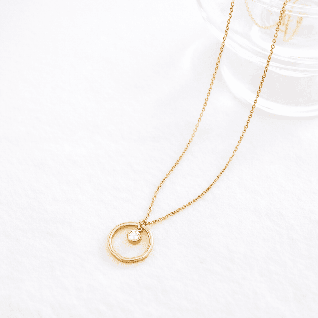 Collier avec Pendentif Cercle et Strass – Doré - Oboxe