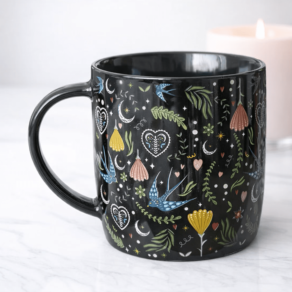 Mug Noir à Motif Folklorique - Oboxe