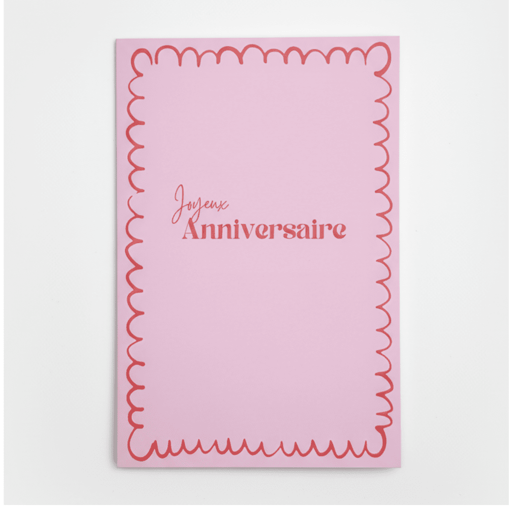 Carte “Joyeux Anniversaire” – Lilas Et Bordure Rouge - Oboxe